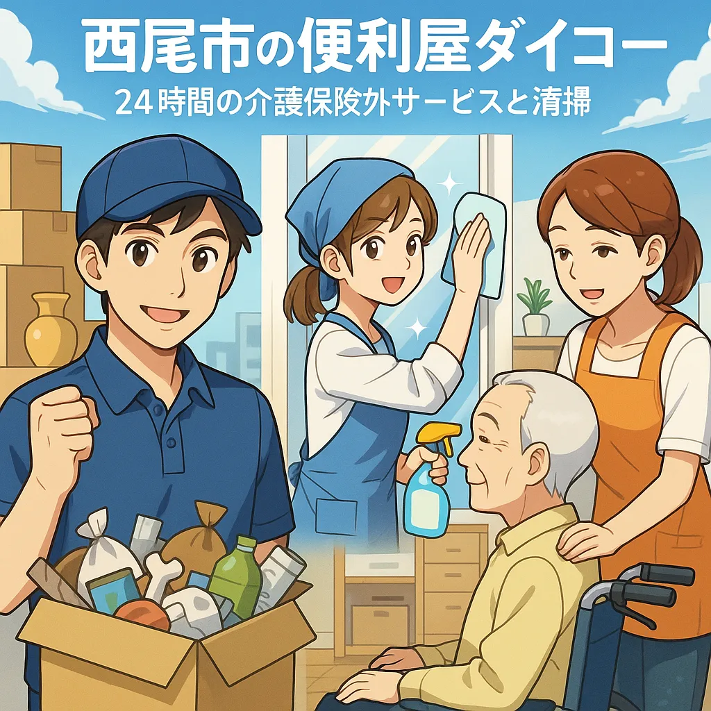 西尾市の便利屋ダイコー：24時間の介護保険外サービスと清掃
